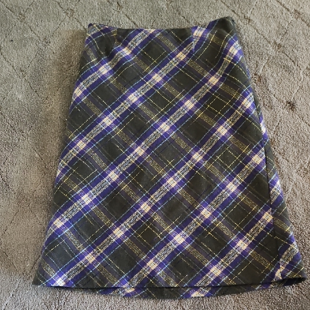 Plaid A-Line Skirt in Black and Purple